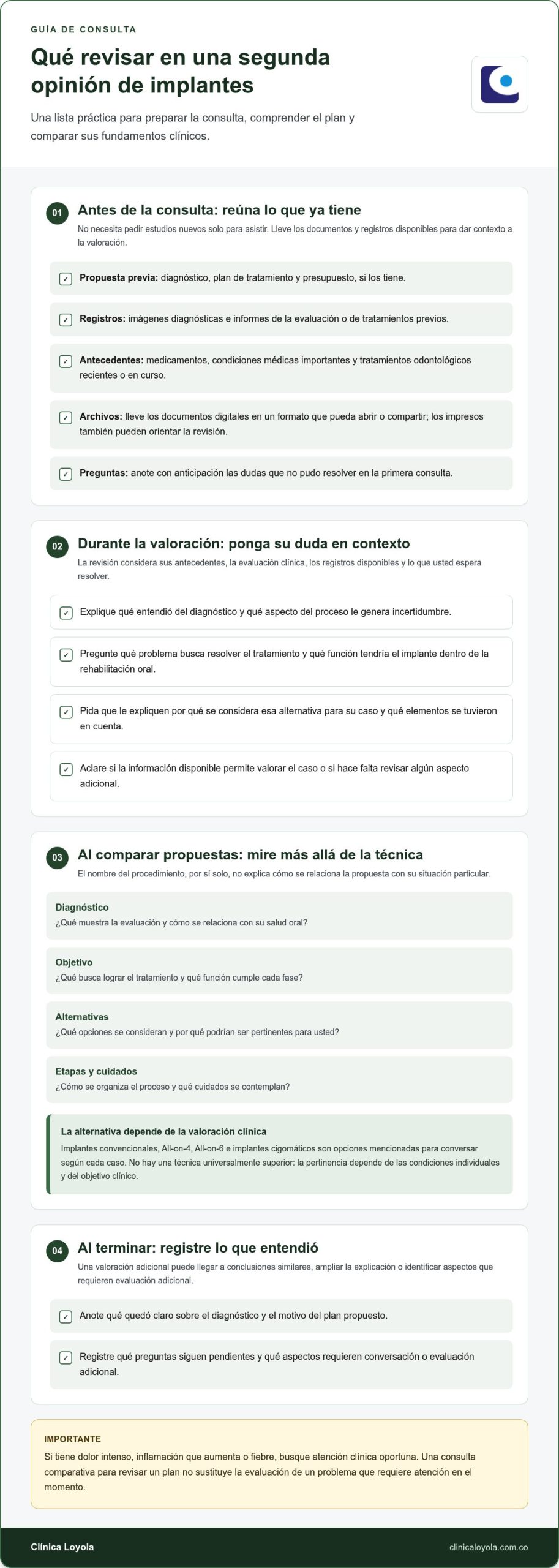 Segunda opinión para implantes dentales en Bogotá: checklist para decidir con confianza