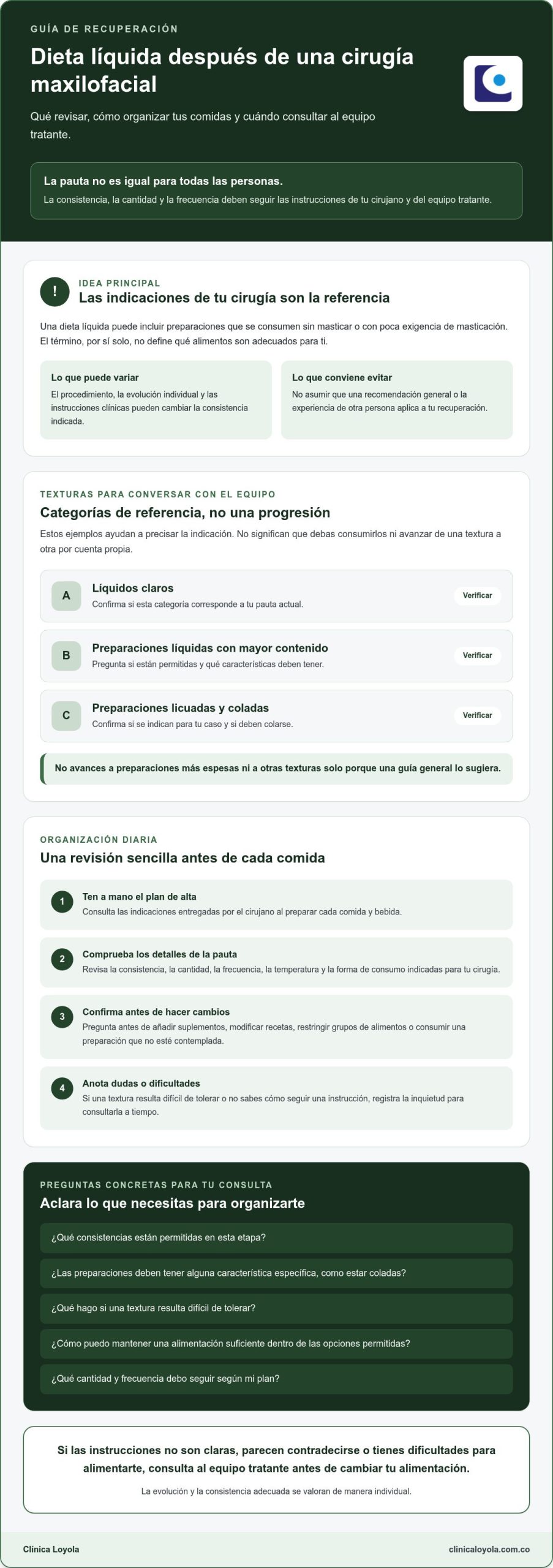 Dieta líquida para recuperación maxilofacial: guía y checklist